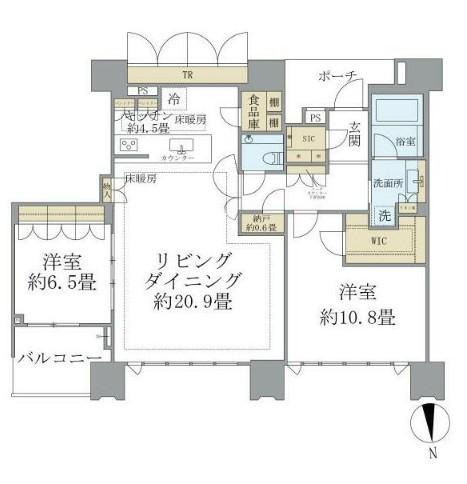 DEUX TOURS CANAL&SPA ウエスト(2LDK/52階)の間取り写真