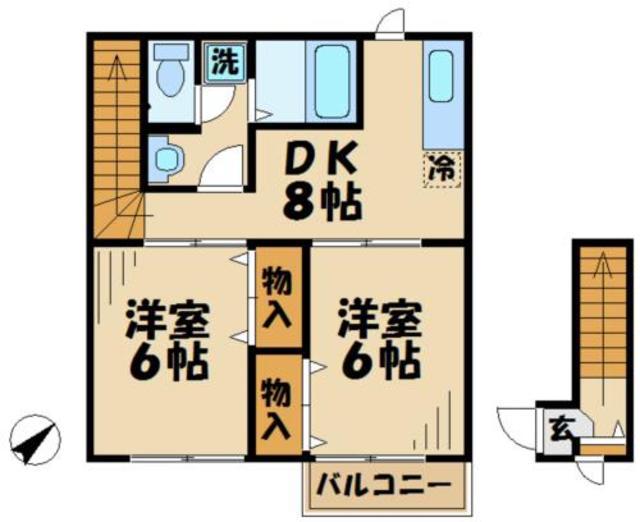 シャトル(2DK/2階)の間取り写真