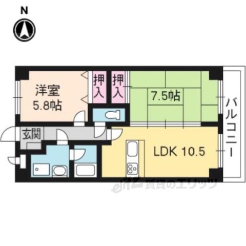 グレースナカミヤ(2LDK/5階)の間取り写真