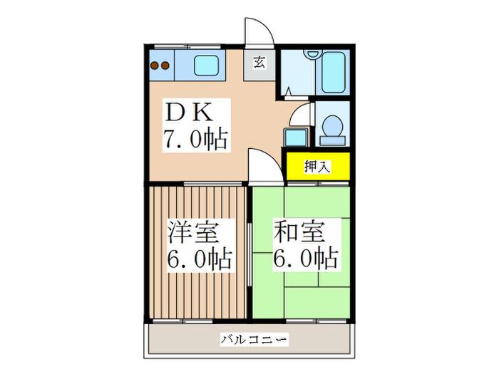 パークハイツ西八王子(2DK/2階)の間取り写真