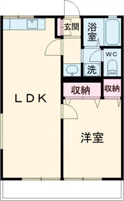 湘南ハイツ B棟(1LDK/2階)の間取り写真
