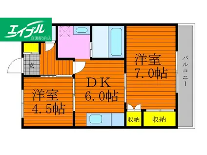 Kビル(2DK/2階)の間取り写真