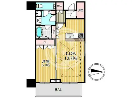 グランドメゾン新梅田タワー THE CLUB RESIDENCE(1LDK/7階)の間取り写真