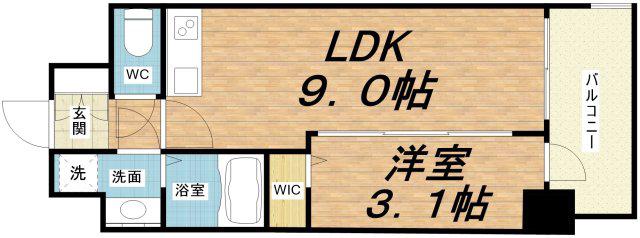 エスグランデ難波グランツ(1LDK/10階)の間取り写真