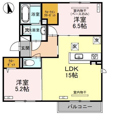 クラッセ B棟(2LDK/1階)の間取り写真