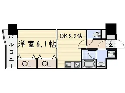 ニューシティアパートメンツ南小倉II(1DK/9階)の間取り写真