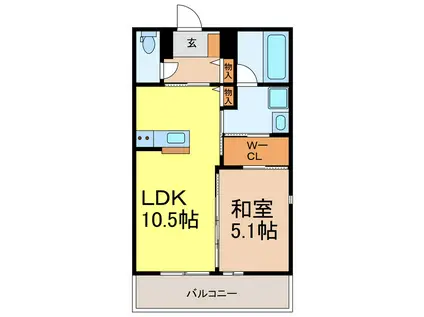 下野市駅東ハイツ(1LDK/2階)の間取り写真
