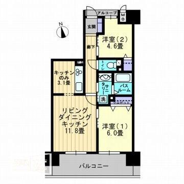 アルファライフ築地(2LDK/3階)の間取り写真