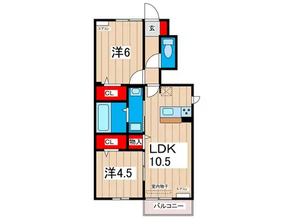 シスモンスII(2LDK/1階)の間取り写真