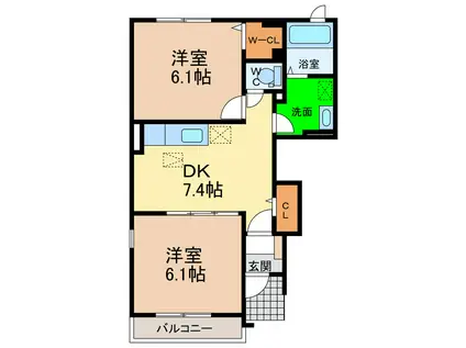 ルミエール下大野 A・B・C(2DK/1階)の間取り写真