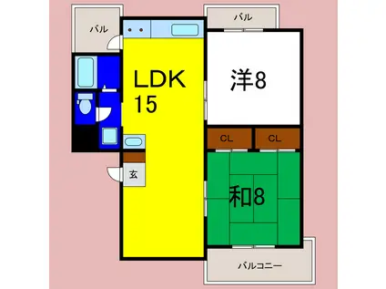 三間マンション(2LDK/2階)の間取り写真