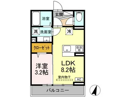 ヴィラクレストVI(1LDK/2階)の間取り写真