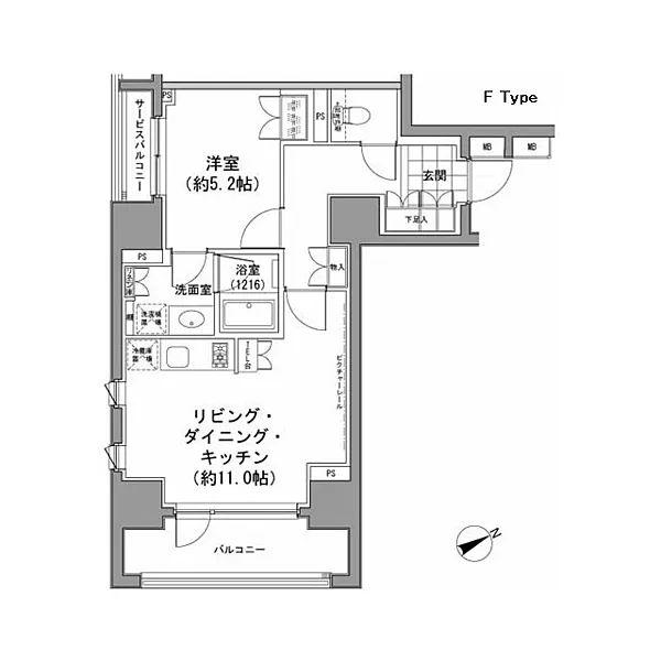 パークハビオ八丁堀(1LDK/6階)の間取り写真