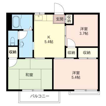 ハイツ梅の木(3K/2階)の間取り写真