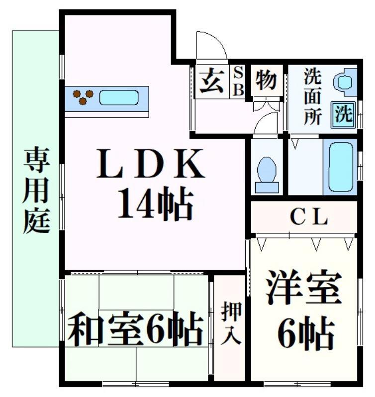 ラシャンス北八代(2LDK/1階)の間取り写真