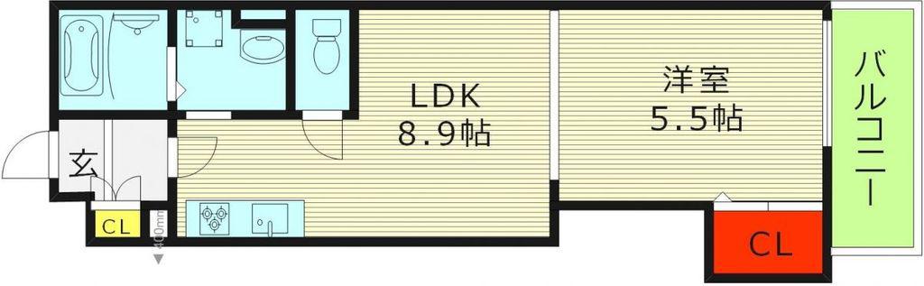 クリエオーレ中茶屋(1LDK/2階)の間取り写真