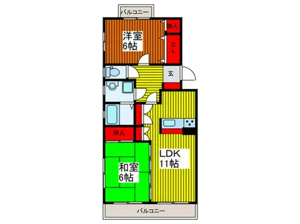 ネクサス東領家(2LDK/2階)の間取り写真