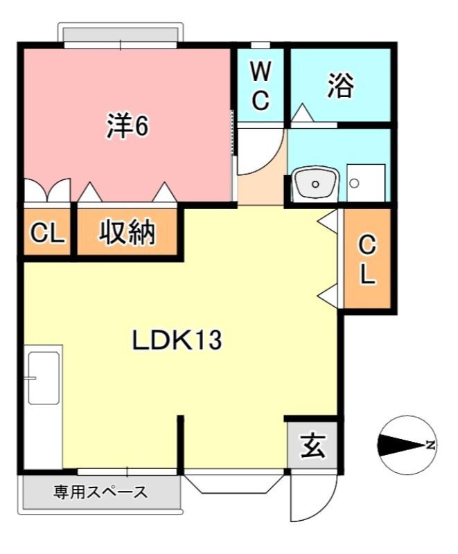 フローラルガーデンB棟(1LDK/1階)の間取り写真