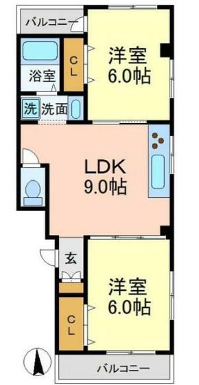 プラック経堂(2LDK/2階)の間取り写真