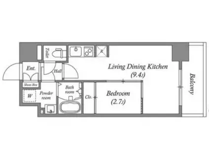 セレーノ南森町(1LDK/12階)の間取り写真