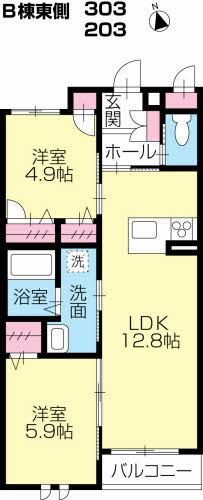シャーメゾンガーデン福島B(2LDK/2階)の間取り写真