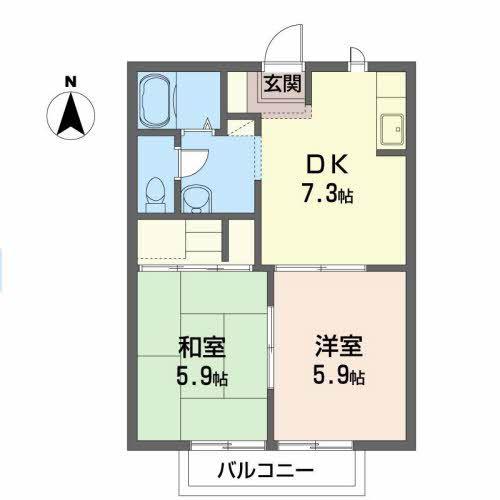 ソレアード・シェソワC(2DK/2階)の間取り写真