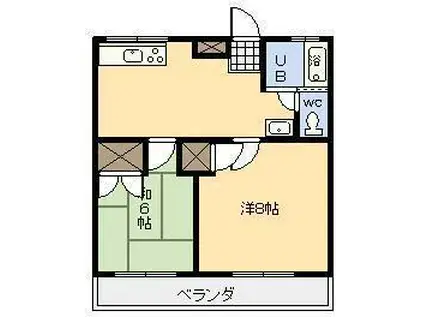 落合ビル2(2DK/1階)の間取り写真