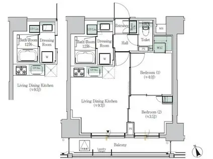 ONE ROOF RESIDENCE ASAKUSABASHI(2DK/14階)の間取り写真