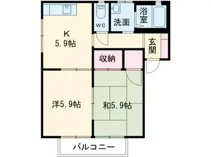 サニーヒルズ  B棟(2K/2階)の間取り写真