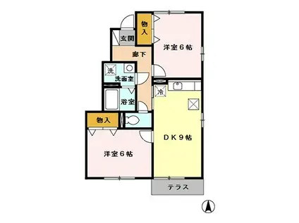 エスポワールみなみ野B(2DK/1階)の間取り写真