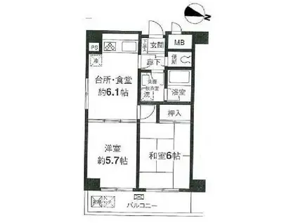 東急ドエル・アルス音羽II(2DK/4階)の間取り写真
