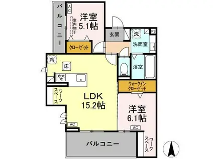 アーブル 西岩田(2LDK/1階)の間取り写真
