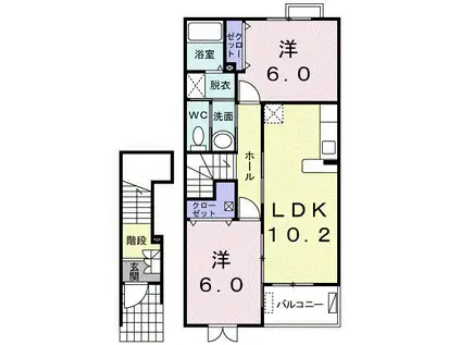 カルペディエム(2LDK/2階)の間取り写真