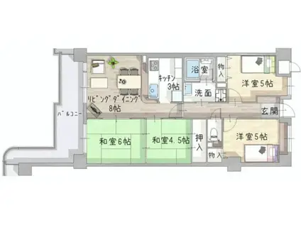 ライオンズマンション大津秋葉台(4LDK/6階)の間取り写真