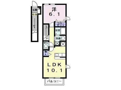カーサノーチェ(1LDK/2階)の間取り写真