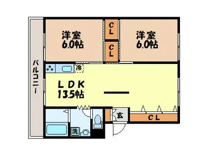パルフラットI(2LDK/2階)の間取り写真