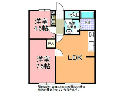 ビーライン・ハナワ(2LDK/1階)の間取り写真