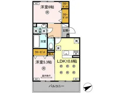 D-ROOM NISHIBARU B棟(2LDK/1階)の間取り写真