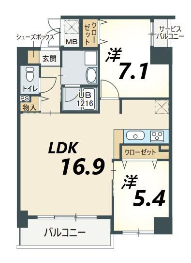 プロスペリテ・ベル(2LDK/4階)の間取り写真