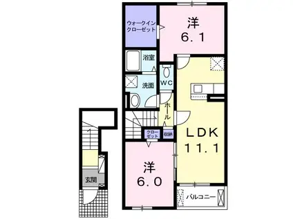 クルール・クレールII(2LDK/2階)の間取り写真