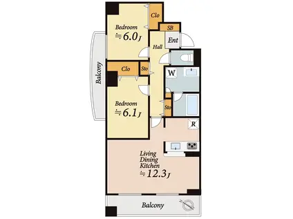 ステラート田園調布(2LDK/4階)の間取り写真