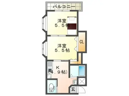 ノースヴィレッジ芳斉(2K/7階)の間取り写真