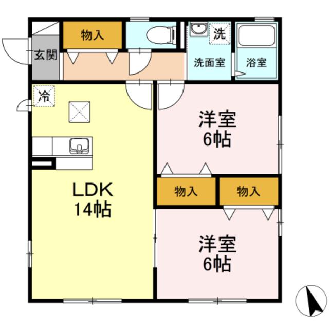 コゥジィーコート II(2LDK/2階)の間取り写真