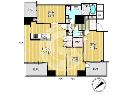 クレヴィアタワー中之島(3LDK/20階)の間取り写真