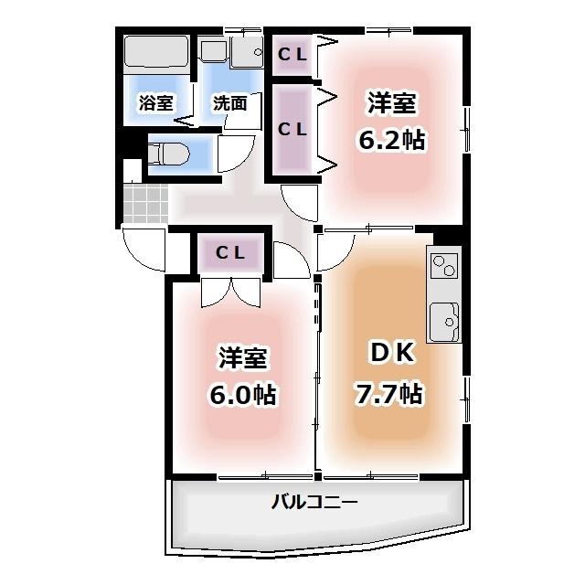 TRINITY(2DK/3階)の間取り写真