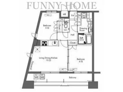 プラウドフラット三軒茶屋(2LDK/11階)の間取り写真