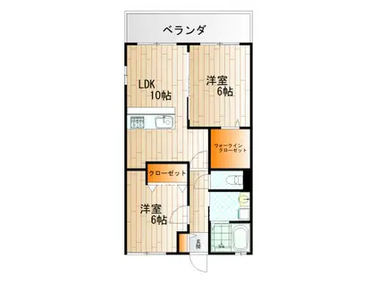 コートユウ C棟(2LDK/2階)の間取り写真