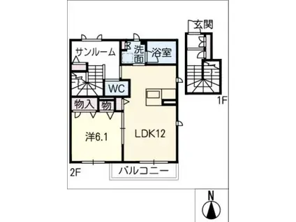 ハッピーメゾン・パル(1LDK/2階)の間取り写真