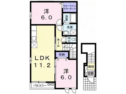 URARA ウエスト B(2LDK/2階)の間取り写真