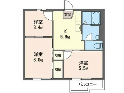 ハートハイツII(3K/2階)の間取り写真